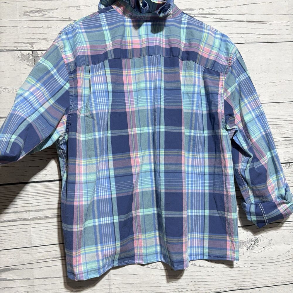 Crown & Ivy XL Shirt Ruffle Collar Easter Pastels Pink Blue Preppy CUTE Upcycled - Picture 5 of 8